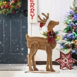 Glitzhome® 36'' Chunky Wood Reindeer Porch Décor -Christmas Designers Store D652324S 3