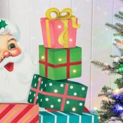 Glitzhome® 36'' Wooden Santa Gifts Porch Décor -Christmas Designers Store D652325S 7