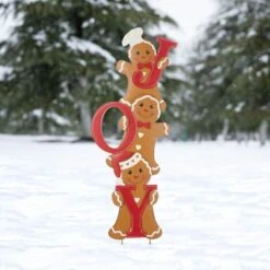 Glitzhome® 46.75'' JOY Gingerbread Man Metal Yardstakes -Christmas Designers Store D652332S 3