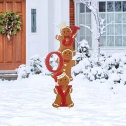 Glitzhome® 46.75'' JOY Gingerbread Man Metal Yardstakes -Christmas Designers Store D652332S 4