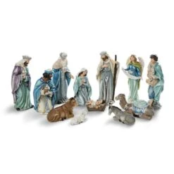 Glitzhome® Oversized Deluxe Blue Resin Nativity Figurine Set