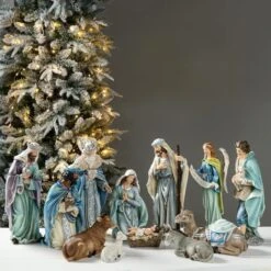 Glitzhome® Oversized Deluxe Blue Resin Nativity Figurine Set -Christmas Designers Store D652338S 2
