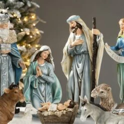 Glitzhome® Oversized Deluxe Blue Resin Nativity Figurine Set -Christmas Designers Store D652338S 4