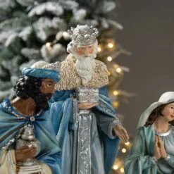 Glitzhome® Oversized Deluxe Blue Resin Nativity Figurine Set -Christmas Designers Store D652338S 5