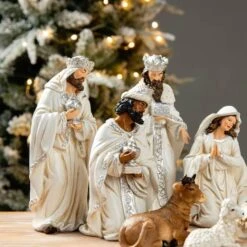 Glitzhome® Ivory Resin Nativity Figurine Set -Christmas Designers Store D652339S 3
