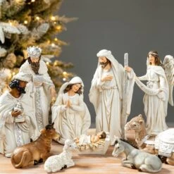 Glitzhome® Ivory Resin Nativity Figurine Set -Christmas Designers Store D652339S 4
