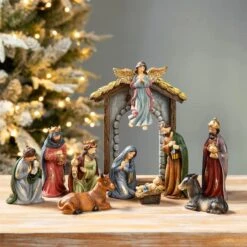 Glitzhome® Multicolor Resin Nativity Figurine Set -Christmas Designers Store D652340S 2