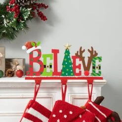 Glitzhome® 14.5'' BELIEVE Metal Christmas Stocking Holder -Christmas Designers Store D652341S 4