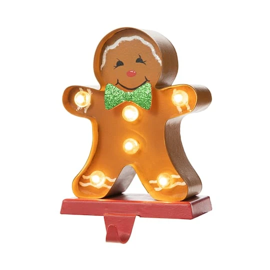 Glitzhome® 7.25'' Marquee LED Gingerbread Man Christmas Stocking Holder 3 Glitzhome® 7.25'' Marquee LED Gingerbread Man Christmas Stocking Holder