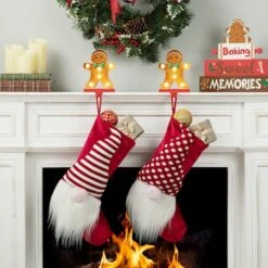 Glitzhome® 7.25'' Marquee LED Gingerbread Man Christmas Stocking Holder 14 Glitzhome® 7.25'' Marquee LED Gingerbread Man Christmas Stocking Holder -Christmas Designers Store D652343S 3