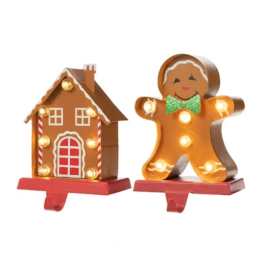 Glitzhome® Marquee LED Gingerbread House & Gingerbread Man Christmas Stocking Holder Set 4 Glitzhome® Marquee LED Gingerbread House & Gingerbread Man Christmas Stocking Holder Set - Image 2