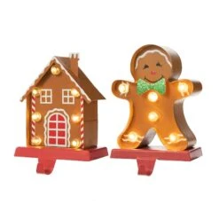 Glitzhome® Marquee LED Gingerbread House & Gingerbread Man Christmas Stocking Holder Set