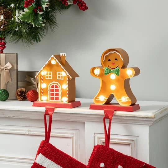 Glitzhome® Marquee LED Gingerbread House & Gingerbread Man Christmas Stocking Holder Set 5 Glitzhome® Marquee LED Gingerbread House & Gingerbread Man Christmas Stocking Holder Set - Image 3