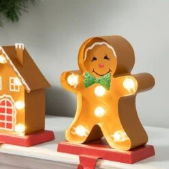 Glitzhome® Marquee LED Gingerbread House & Gingerbread Man Christmas Stocking Holder Set 16 Glitzhome® Marquee LED Gingerbread House & Gingerbread Man Christmas Stocking Holder Set -Christmas Designers Store D652344S 5