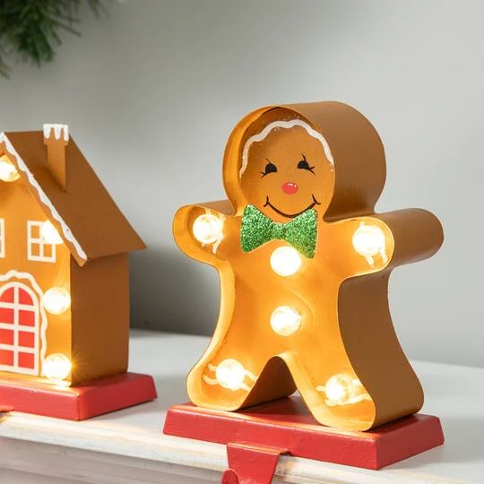 Glitzhome® Marquee LED Gingerbread House & Gingerbread Man Christmas Stocking Holder Set 8 Glitzhome® Marquee LED Gingerbread House & Gingerbread Man Christmas Stocking Holder Set - Image 6