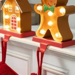Glitzhome® Marquee LED Gingerbread House & Gingerbread Man Christmas Stocking Holder Set 17 Glitzhome® Marquee LED Gingerbread House & Gingerbread Man Christmas Stocking Holder Set -Christmas Designers Store D652344S 6