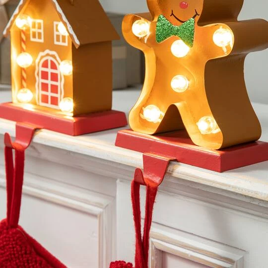 Glitzhome® Marquee LED Gingerbread House & Gingerbread Man Christmas Stocking Holder Set 9 Glitzhome® Marquee LED Gingerbread House & Gingerbread Man Christmas Stocking Holder Set - Image 7