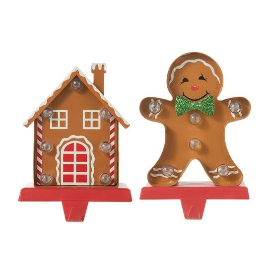 Glitzhome® Marquee LED Gingerbread House & Gingerbread Man Christmas Stocking Holder Set 10 Glitzhome® Marquee LED Gingerbread House & Gingerbread Man Christmas Stocking Holder Set - Image 8