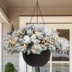 Glitzhome® 24'' Pre-Lit Snow Flocked Christmas Artificial Pine Poinsettia Hanging Baskets, 2ct. 15 Glitzhome® 24'' Pre-Lit Snow Flocked Christmas Artificial Pine Poinsettia Hanging Baskets, 2ct. -Christmas Designers Store D652356S 4