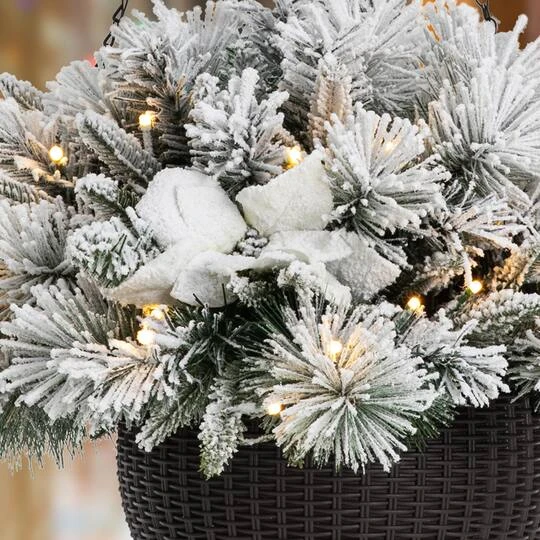 Glitzhome® 24'' Pre-Lit Snow Flocked Christmas Artificial Pine Poinsettia Hanging Baskets, 2ct. 9 Glitzhome® 24'' Pre-Lit Snow Flocked Christmas Artificial Pine Poinsettia Hanging Baskets, 2ct. - Image 7