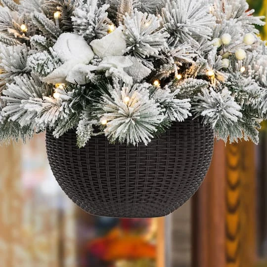 Glitzhome® 24'' Pre-Lit Snow Flocked Christmas Artificial Pine Poinsettia Hanging Baskets, 2ct. 10 Glitzhome® 24'' Pre-Lit Snow Flocked Christmas Artificial Pine Poinsettia Hanging Baskets, 2ct. - Image 8
