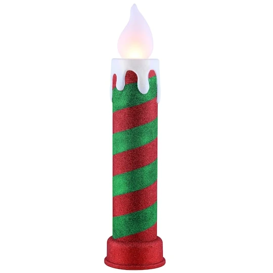 24" Red & Green Blow Mold Stripe Candle 3 24" Red & Green Blow Mold Stripe Candle