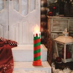 24" Red & Green Blow Mold Stripe Candle 7 24" Red & Green Blow Mold Stripe Candle -Christmas Designers Store D657827S 2