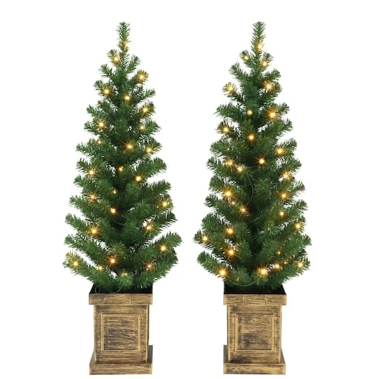 2 Pack 3.5ft. Pre-Lit Battery Operated Artificial Christmas Tree In Box Planter, Warm White LED Lights 4 2 Pack 3.5ft. Pre-Lit Battery Operated Artificial Christmas Tree In Box Planter, Warm White LED Lights - Image 2