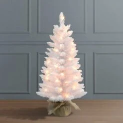 3ft. Pre-Lit White Artificial Christmas Tree In Burlap Base, Clear Lights -Christmas Designers Store D659608S 3
