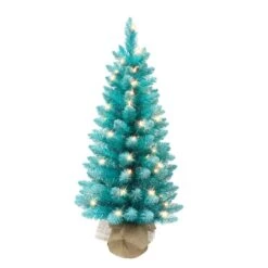 3ft. Pre-Lit Fashion Teal Artificial Christmas Tree In Burlap Base, Clear Lights -Christmas Designers Store D659664S 1 1