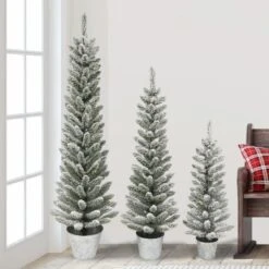 3ft., 4ft., & 5ft. Unlit Flocked Artificial Potted Christmas Trees -Christmas Designers Store D659709S 3