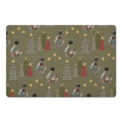Green Tree & Globe Pattern Floor Mat
