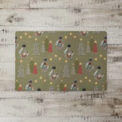 Green Tree & Globe Pattern Floor Mat -Christmas Designers Store D662408S 2