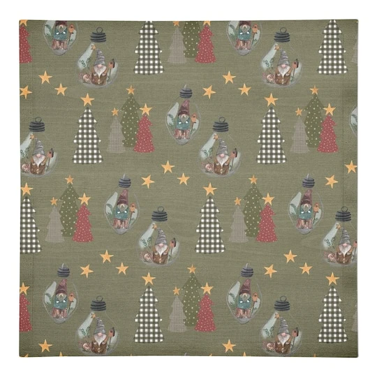 Green Tree & Globe Pattern Cotton Twill Napkin 4 Green Tree & Globe Pattern Cotton Twill Napkin - Image 2