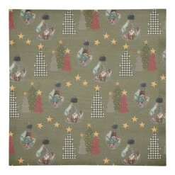 Green Tree & Globe Pattern Cotton Twill Napkin