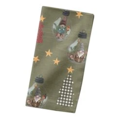 Green Tree & Globe Pattern Cotton Twill Napkin 8 Green Tree & Globe Pattern Cotton Twill Napkin -Christmas Designers Store D662418S 2