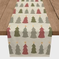 72" Cream Tree Pattern Cotton Twill Runner