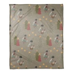 Gray Tree & Globe Pattern Coral Fleece Blanket