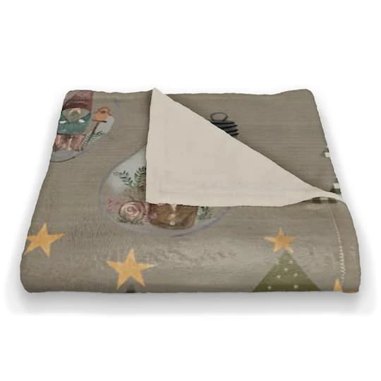 Gray Tree & Globe Pattern Coral Fleece Blanket 5 Gray Tree & Globe Pattern Coral Fleece Blanket - Image 3