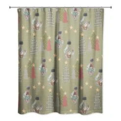 Green Tree & Globe Pattern Shower Curtain