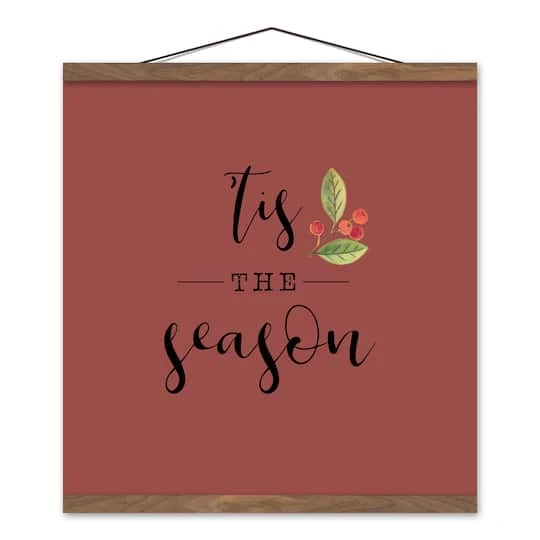 Red Tis The Season Hanging Canvas In Teak Frame 3 Red Tis The Season Hanging Canvas In Teak Frame