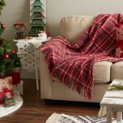 DII® Tartan Holly Plaid Recycled Cotton Throw -Christmas Designers Store D663091S 5