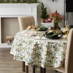 DII® 70" Heritage Holiday Sprigs Printed Tablecloth -Christmas Designers Store D666782S 2