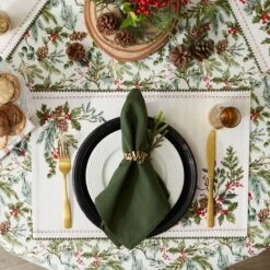 DII® 70" Heritage Holiday Sprigs Printed Tablecloth -Christmas Designers Store D666782S 5