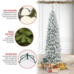 7.5ft. Unlit Acacia Pencil Slim Flocked Artificial Christmas Tree -Christmas Designers Store D671901S 15