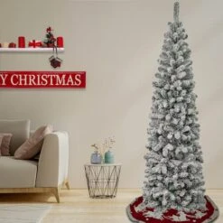 7.5ft. Unlit Acacia Pencil Slim Flocked Artificial Christmas Tree -Christmas Designers Store D671901S 2