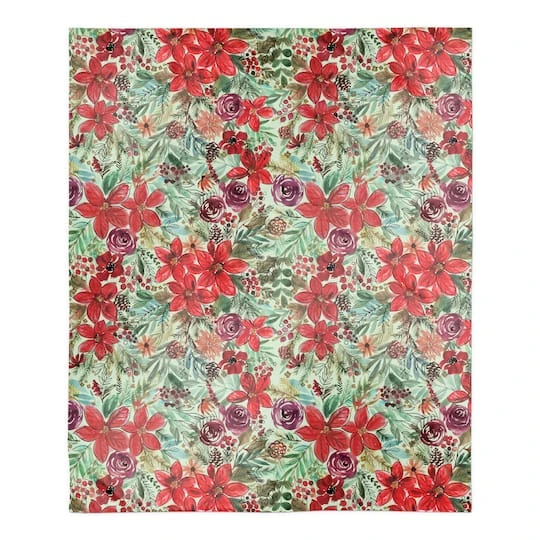 Holiday Blooms Pattern Sherpa Fleece Blanket 3 Holiday Blooms Pattern Sherpa Fleece Blanket
