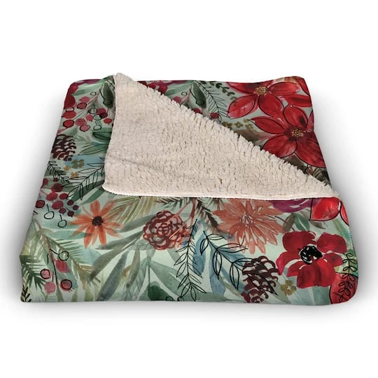 Holiday Blooms Pattern Sherpa Fleece Blanket 5 Holiday Blooms Pattern Sherpa Fleece Blanket - Image 3