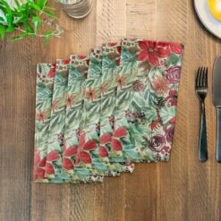 Holiday Blooms Pattern Cotton Twill Napkin -Christmas Designers Store D673267S 3