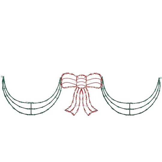 Northlight 3-Piece Lighted Red Bow And Green Swag Christmas Decoration 4 Northlight 3-Piece Lighted Red Bow And Green Swag Christmas Decoration - Image 2